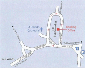 Map showing the Bookimng Office at CK's supermarket in St Davids City Centre